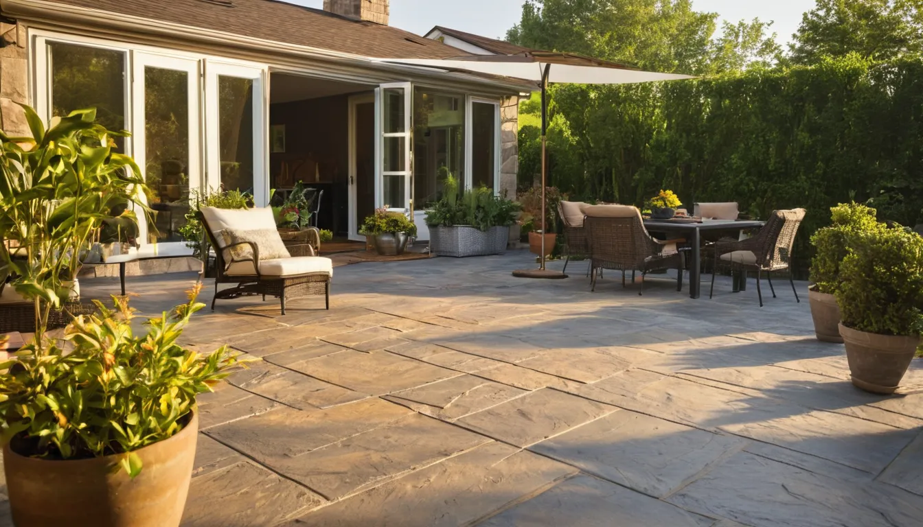 A stamped concrete patio behind a home in Wildwood